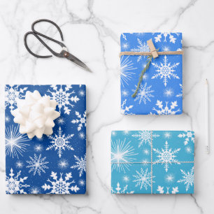 Feuille De Papier Cadeau Flocs De Neige De Noël Tons De Bleu