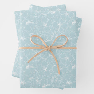 Feuille De Papier Cadeau Floral blanc sur bleu