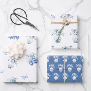 Feuille De Papier Cadeau Floral Chinoiserie bleu et blanc