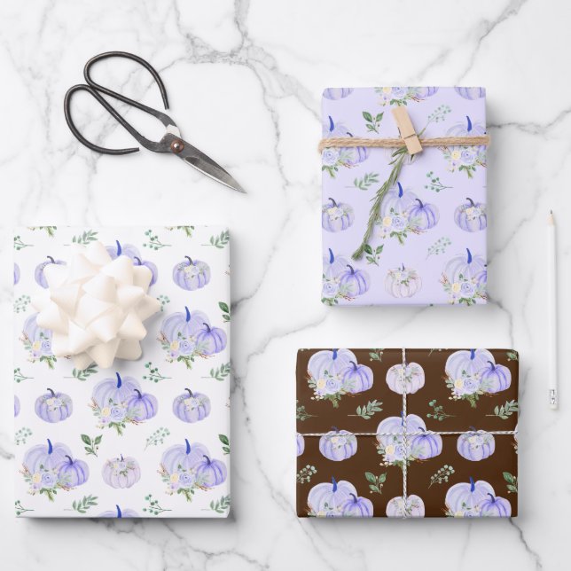 Feuille De Papier Cadeau Floral Citrouille pourpre (Recto)