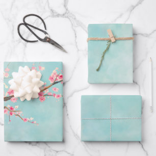 Feuille De Papier Cadeau Floral de fleurs de cerisiers roses d'Aqua       