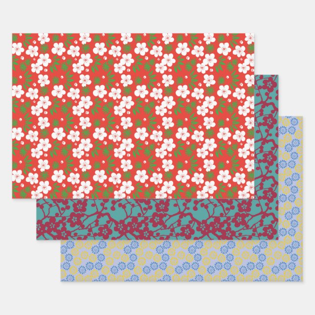 Feuille De Papier Cadeau Floral d'inspiration japonaise (Lot)