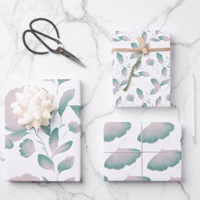 Feuille De Papier Cadeau Floral et papillon (Recto)