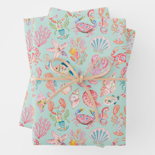 Feuille De Papier Cadeau Floral Océanique Prépa Faune Marine