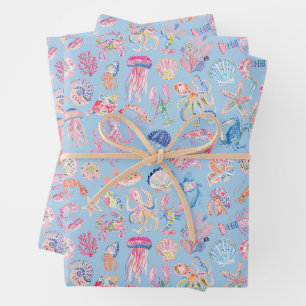 Feuille De Papier Cadeau Floral Océanique Prépa Vie Marine