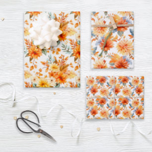 Feuille De Papier Cadeau Floral orange et jaune