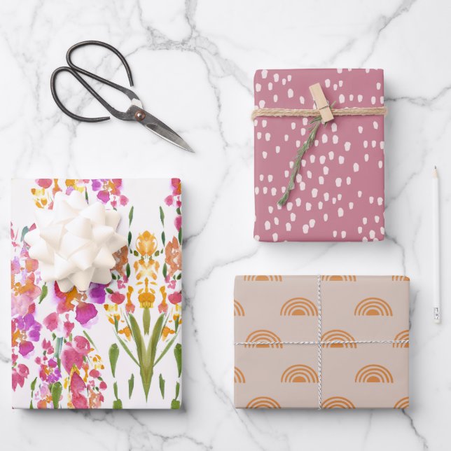 Feuille De Papier Cadeau Floral Printemps Anniversaire de mariage (Recto)