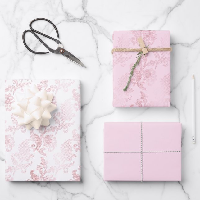 Feuille De Papier Cadeau Floral rose blanc (Recto)