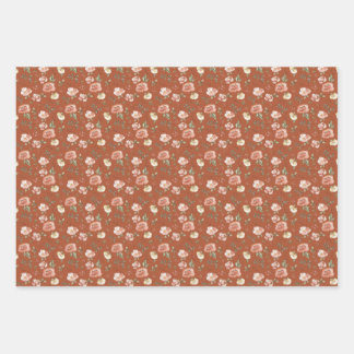 Feuille De Papier Cadeau Floral sur orange brûlé