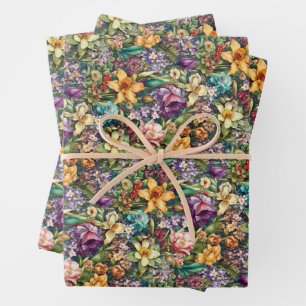Feuille De Papier Cadeau Florales de printemps Vintages et vibrantes