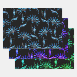Feuille De Papier Cadeau Flore bleu brillant