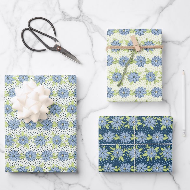Feuille De Papier Cadeau Flore bleu printemps moderne (Recto)