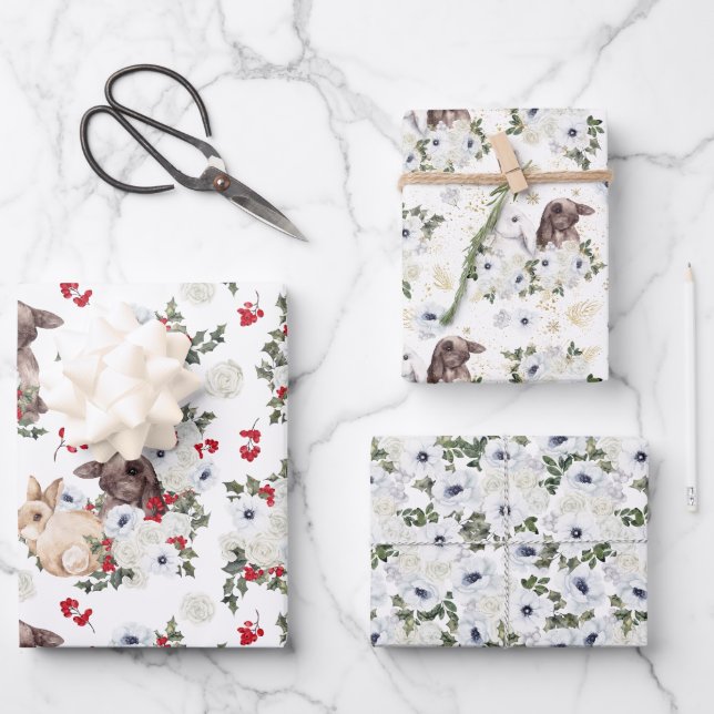 Feuille De Papier Cadeau Flore de lapin d'hiver | Nouvel An chinois (Recto)
