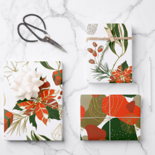 Feuille De Papier Cadeau Flore de Noël moderne Verdure