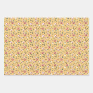 Feuille De Papier Cadeau Flore multiple sur jaune