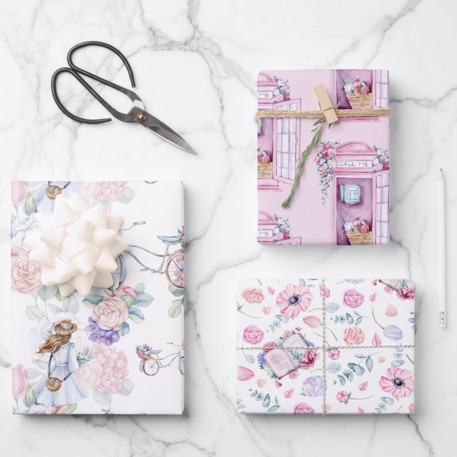 Feuille De Papier Cadeau Flore printanière | Pink Phone Booth (Recto)