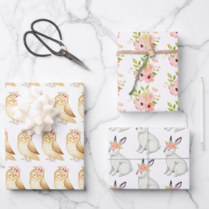 Feuille De Papier Cadeau Flore rose Poster de animal des bois