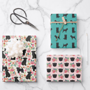 Feuille De Papier Cadeau Flore Vintage de Chien Affenpinscher