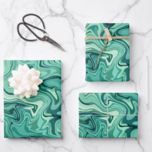 Feuille De Papier Cadeau Fluidité Abstraite dans les tons verts