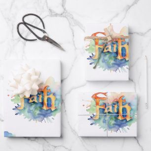 Feuille De Papier Cadeau Foi et Motif d'aquarelle grâce