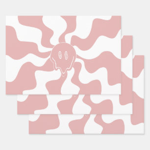 Feuille De Papier Cadeau Fonte de sourire en rose et blanc