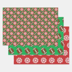 Feuille De Papier Cadeau Football et flocon de neige Noël rouge et vert