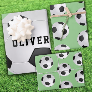 Feuille De Papier Cadeau Football Football Football Motif Enfants Nom Anniv