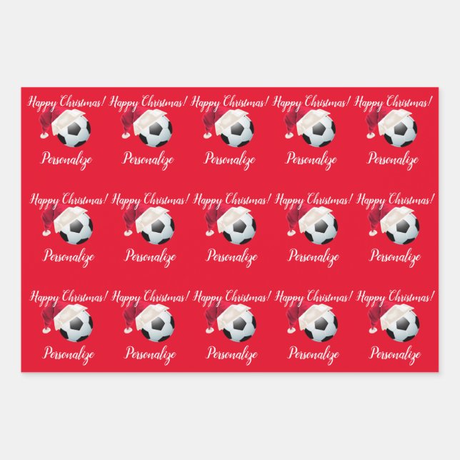 Feuille De Papier Cadeau Football personnalisé de Noël    SantaWra (Devant)