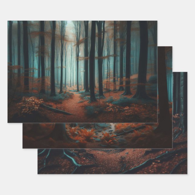 Feuille De Papier Cadeau Forêt d'automne Moody Woods Découpage (Lot)