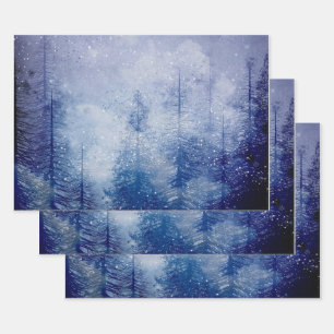 Feuille De Papier Cadeau Forêt de pins d'hiver