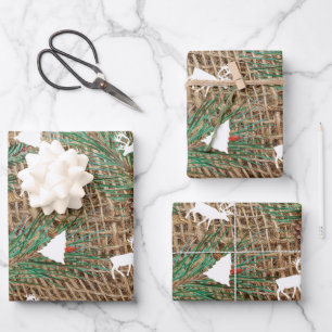 Feuille De Papier Cadeau Forêt de pins rustique Reindeer Arbre de Noël