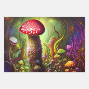 Feuille De Papier Cadeau Forêt mystique psychédélique colorée