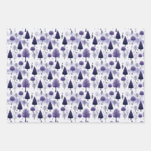 Feuille De Papier Cadeau Forêt neigeuse Noël pourpre