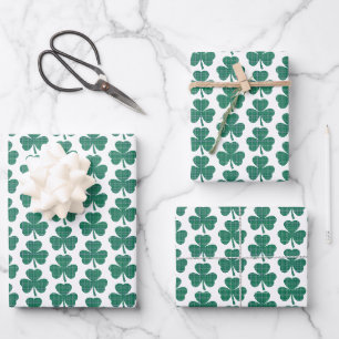 Feuille De Papier Cadeau Forme de trèfle à carreaux vert classique