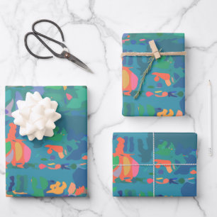 Feuille De Papier Cadeau Formes Abstraites de Boho Maximaliste Coloré en Ve
