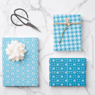 Feuille De Papier Cadeau Formes géométriques blanches et bleues