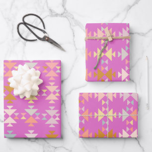 Feuille De Papier Cadeau Formes géométriques organiques colorées sur Magent