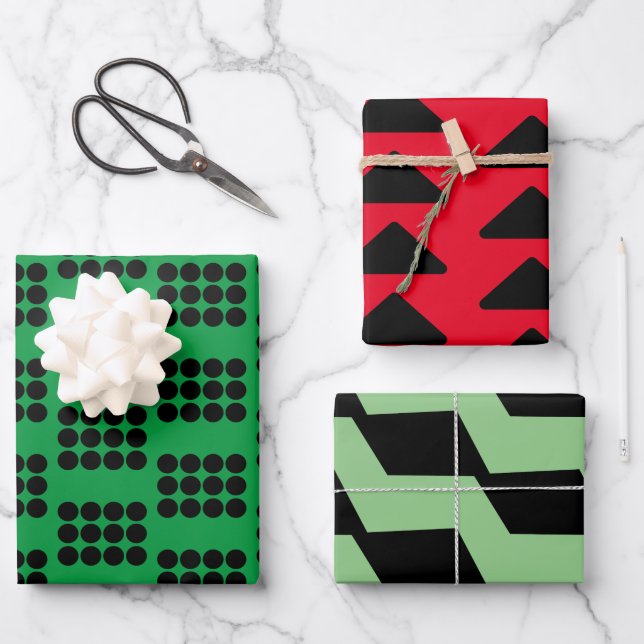 Feuille De Papier Cadeau Formes noires blanches noires de Noël (Recto)