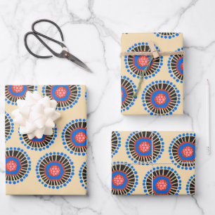 Feuille De Papier Cadeau Formes scandinaves bohème en bleu rouge et noir