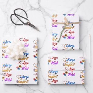 Feuille De Papier Cadeau Fournitures d'infirmière inspirent l'amour guériss