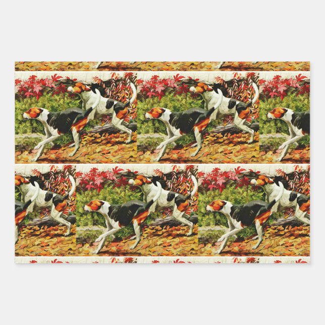 Feuille De Papier Cadeau Foxhounds - peinture (Devant 3)