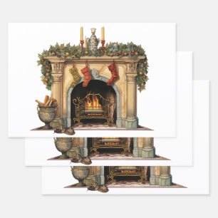 Feuille De Papier Cadeau Foyer victorien cosy Noël