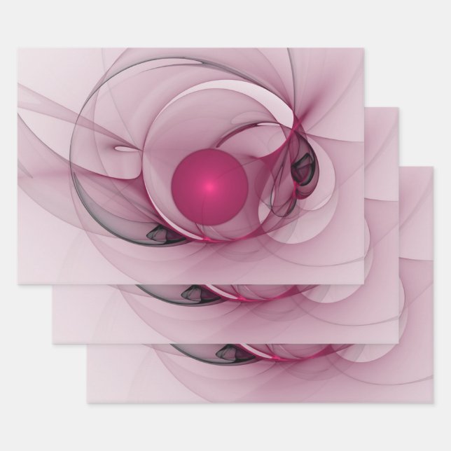 Feuille De Papier Cadeau Fractal, moderne Berry Abstrait Art rose (Lot)