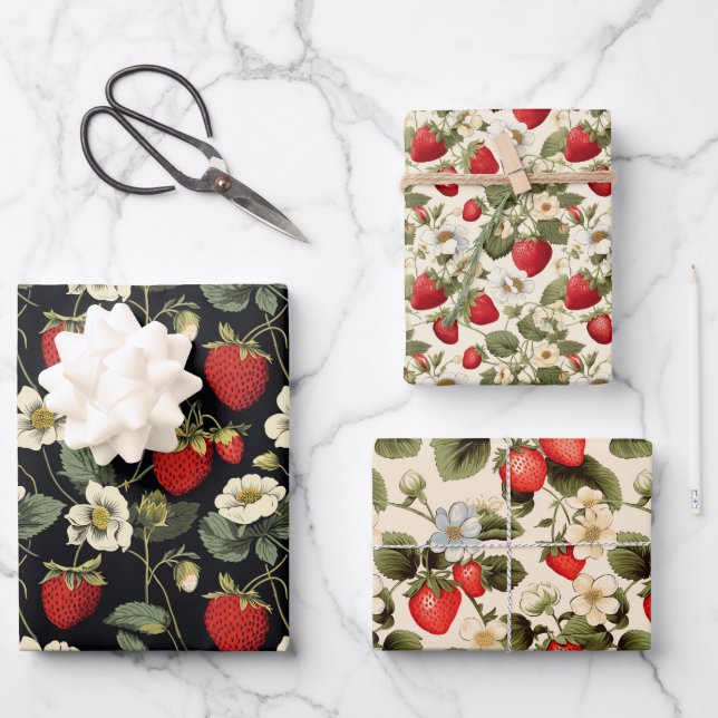 Feuille De Papier Cadeau Fraise (Recto)