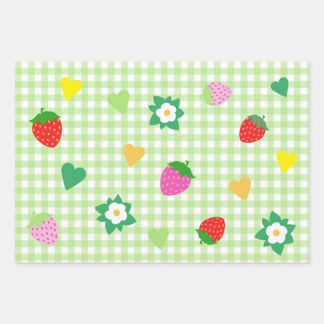 Feuille De Papier Cadeau Fraise à thème fête d'anniversaire (Devant)