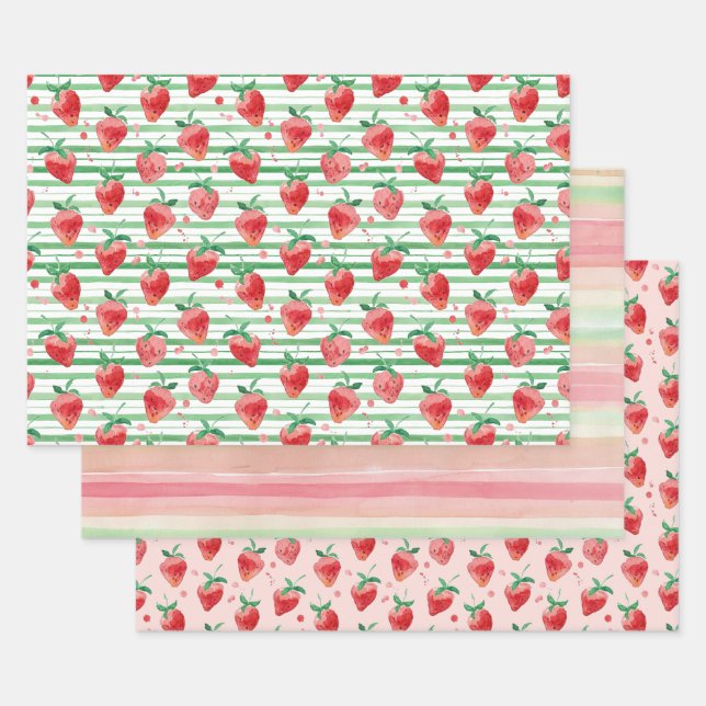 Feuille De Papier Cadeau Fraises (Lot)
