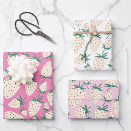 Feuille De Papier Cadeau Fraises blanches exotiques Fruits doux et colorés