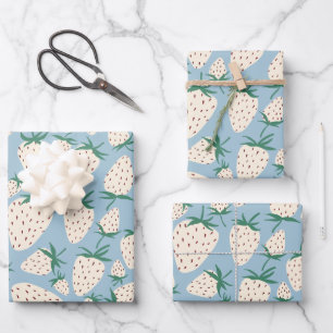 Feuille De Papier Cadeau Fraises blanches exotiques Fruits doux et colorés