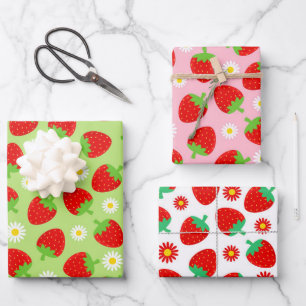 Feuille De Papier Cadeau Fraises d'été mignonnes mélangées