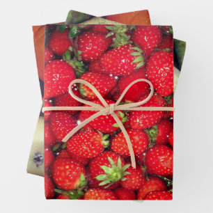 Feuille De Papier Cadeau Fraises rouges, poires vertes et fruits à l'orange